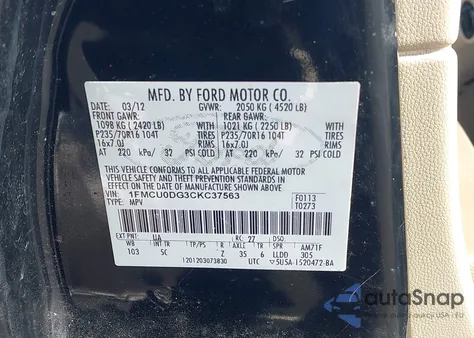 2012 Ford Escape Xlt z USA, uszkodzony, nr VIN 1FMCU0DG3CKC37563